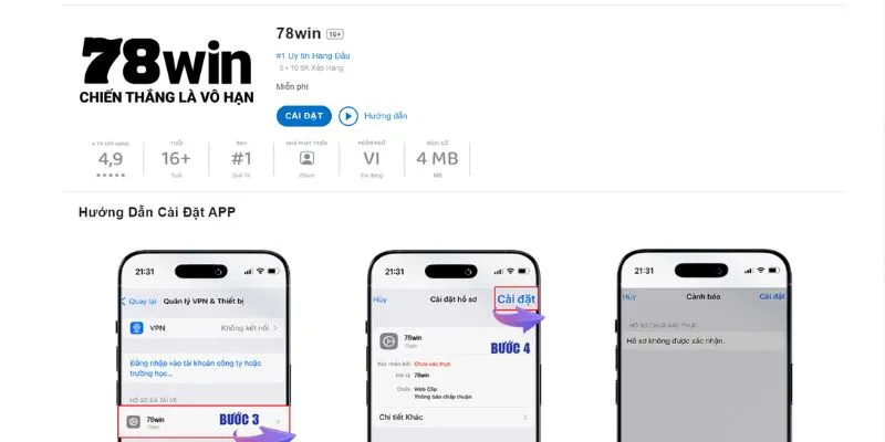 Hướng dẫn cách tải app 78WIN trên mọi thiết bị chi tiết